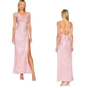 TULAROSA NWT Dusty Pink Sateen Animal Print Jacquard Leah Maxi Dress S